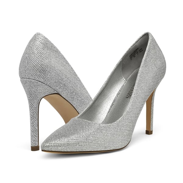 Stiletto Pointed Toe Pumps - SILVER GLITTER - 3